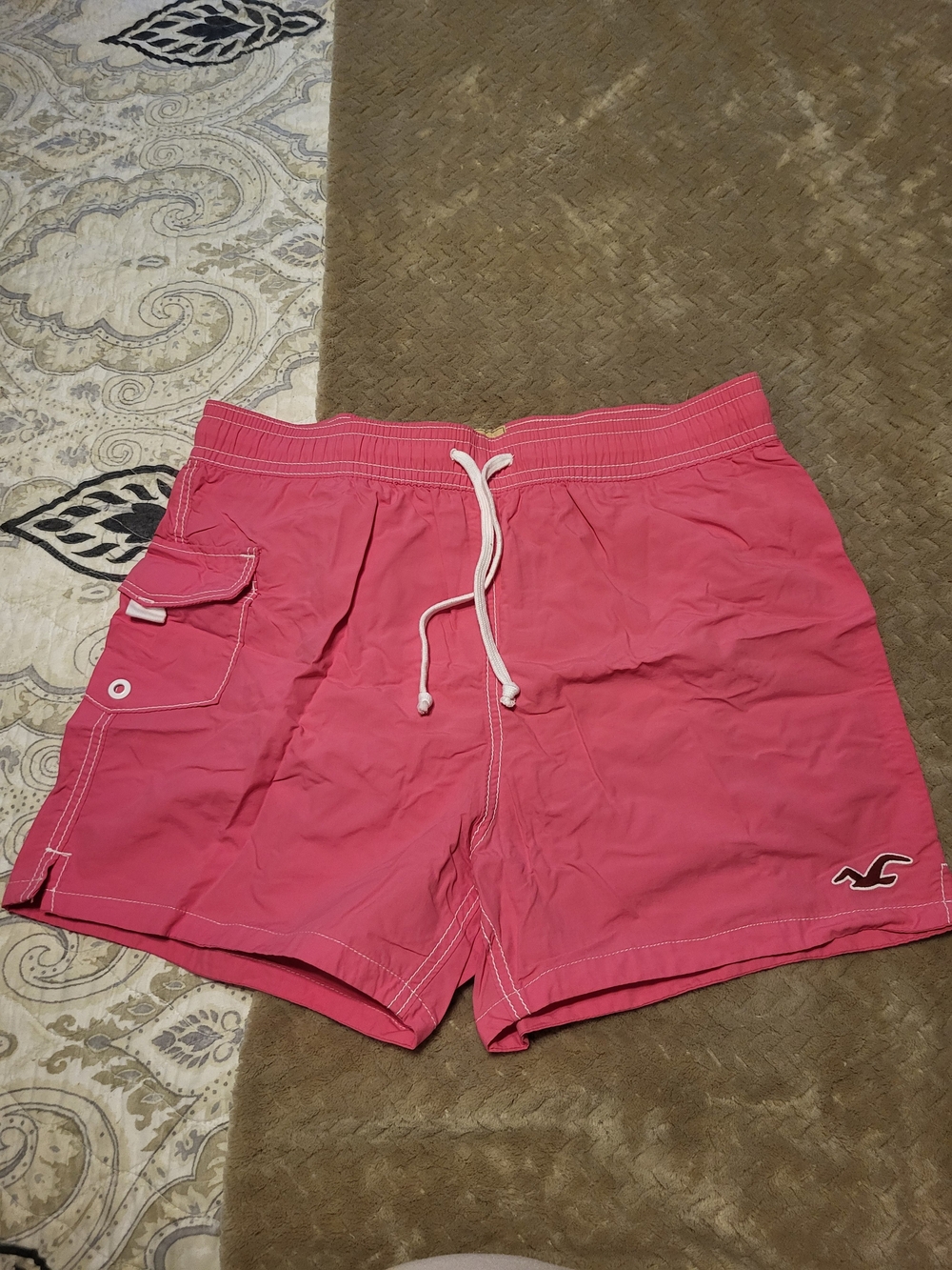 NWOT Hollister Pink Men's Swim Shorts with Drawstring